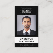 Fett modernes Schwarzweiß-Foto-Logo QR-Code Visitenkarte (Vorderseite)