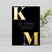 Fett Monogram Black Initials Modernes Foto Hochzei Folieneinladung (Stehend vorne)