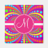 Fett Monogram Funky Muster Hot Pink Design Magnet (Vorne)