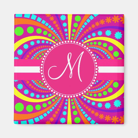 Fett Monogram Funky Muster Hot Pink Design Magnet (Vorne)