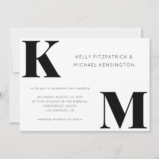 Fett Monogram Initials Minimal QR Code Hochzeit Einladung (Vorderseite)