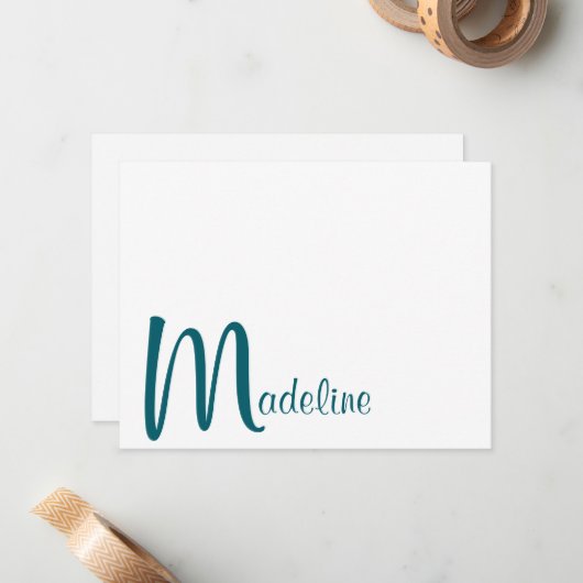Fett Monogram Name Script Dark Aquamarin Note Card Mitteilungskarte (Vorderseite/Rückseite Beispiel)