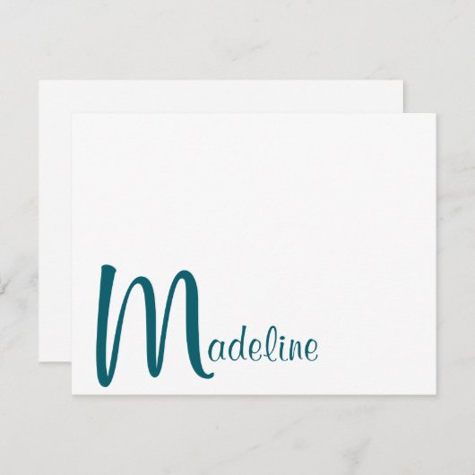 Fett Monogram Name Script Dark Aquamarin Note Card Mitteilungskarte (Vorne/Hinten)