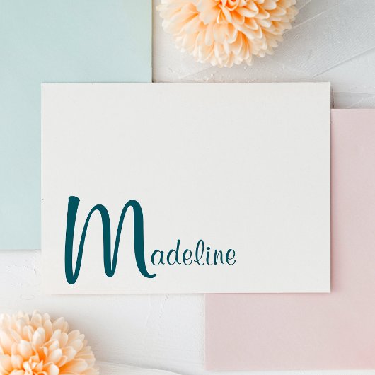 Fett Monogram Name Script Dark Aquamarin Note Card Mitteilungskarte