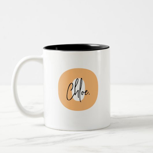 Fett Monogram Orange Lowercase Initial Script Name Zweifarbige Tasse (Links)