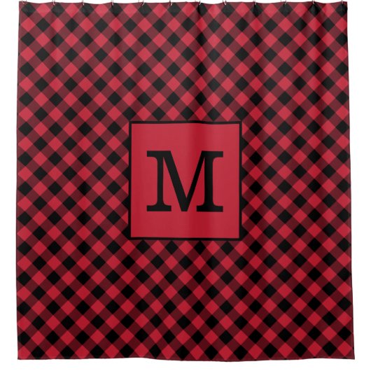 Fett Monogram Red and Black Buffalo Karo Pattern Duschvorhang (Vorderseite)