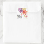 Fett Monogram Watercolor Wildblume Grüne Hochzeit Quadratischer Aufkleber (Tasche)