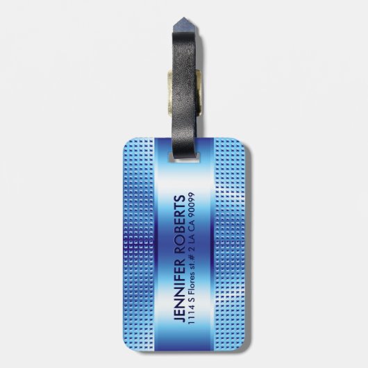 Fett Monogramm, Metallisches blaues Muster, Design Gepäckanhänger (Rückseite vertikal)