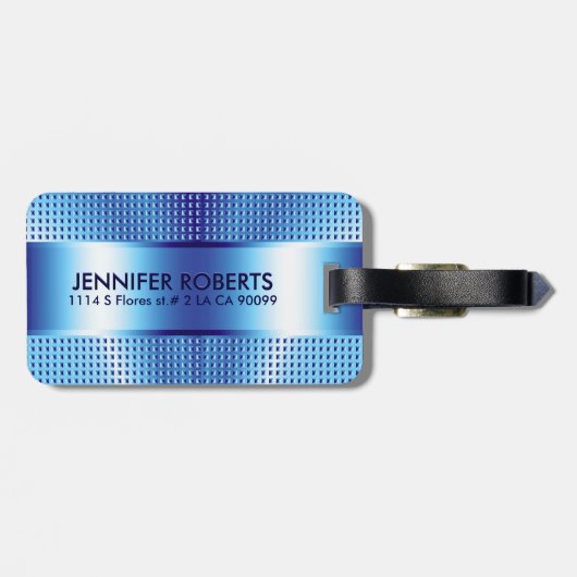 Fett Monogramm, Metallisches blaues Muster, Design Gepäckanhänger (Rückseite horizontal)