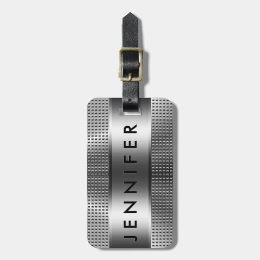 Fett Monogramm, metallisches Silbergraues Muster Gepäckanhänger (Vorderseite vertikal)