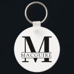 Fett Monogramm mit Name | weiß Schlüsselanhänger<br><div class="desc">Ein einzigartiger und dennoch minimaler Monogramm-Button-Schlüsselanhänger mit Ihrem einzigartigen Monogramm-Buchstaben und Namen.</div>