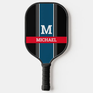 Fett Monogramm/Name, Ozeanblau, Rot, Schwarze Stre Pickleball Schläger