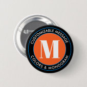 Fett Monogramm & Text | Schwarz Weiß Orange & Blau Button (Vorne & Hinten)