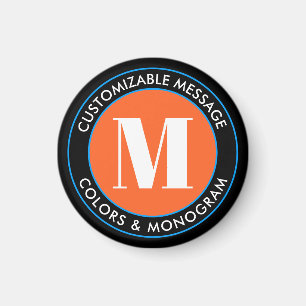 Fett Monogramm & Text Schwarz Weiß Orange & Blau Magnet