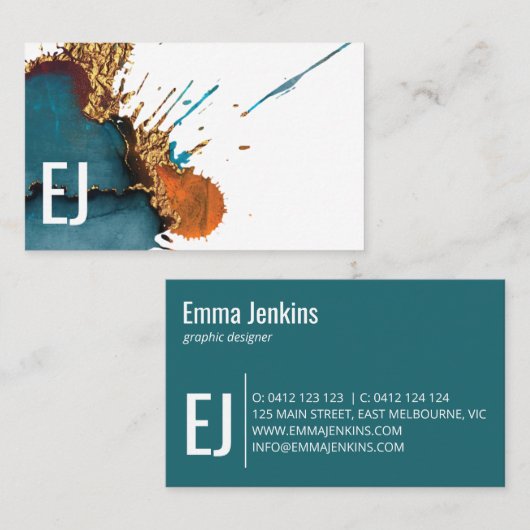 Fett Monogramm Türkis mit Golddetails Visitenkarte (Vorne/Hinten)