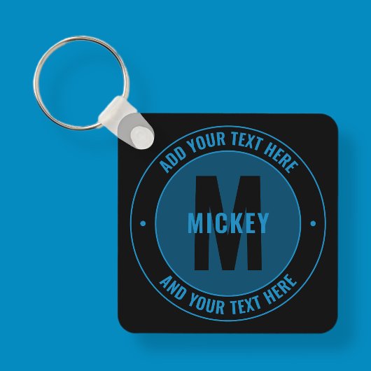 Fett Monogramm und Text | Blau und Schwarz Schlüsselanhänger