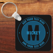 Fett Monogramm und Text | Blau und Schwarz Schlüsselanhänger (Vorderseite)