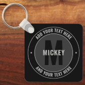 Fett Monogramm und Text | Schwarz & Grau Schlüsselanhänger (Vorderseite)