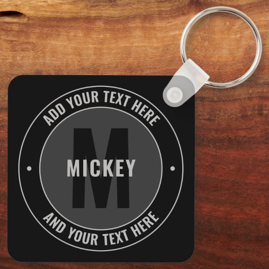 Fett Monogramm und Text | Schwarz & Grau Schlüsselanhänger (Rückseite)