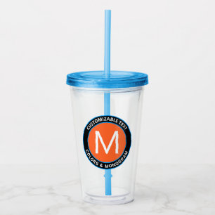 Fett Monogramm und Text   Schwarz-weiß Orange & Bl Acryltrinkbecher