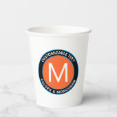 Fett Monogramm und Text | Schwarz-weiß Orange & Bl Pappbecher (Rückseite)