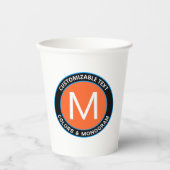 Fett Monogramm und Text | Schwarz-weiß Orange & Bl Pappbecher (Vorderseite)