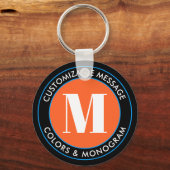 Fett Monogramm und Text | Schwarz-weiß Orange & Bl Schlüsselanhänger (Vorderseite)