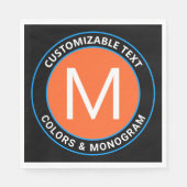 Fett Monogramm und Text | Schwarz-weiß Orange & Bl Serviette (Vorderseite)