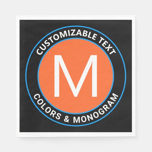 Fett Monogramm und Text | Schwarz-weiß Orange & Bl Serviette (Vorderseite)