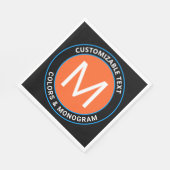 Fett Monogramm und Text | Schwarz-weiß Orange & Bl Serviette (Ecke)