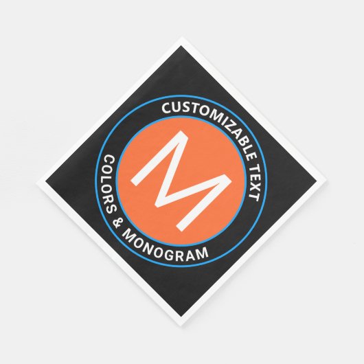Fett Monogramm und Text | Schwarz-weiß Orange & Bl Serviette (Ecke)