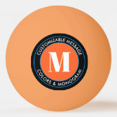 Fett Monogramm und Text | Schwarz-weiß Orange & Bl Tischtennisball (Rückseite)
