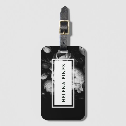 Fett moody Painterly Blume Black and White Gepäckanhänger (Vorderseite Vertikal)