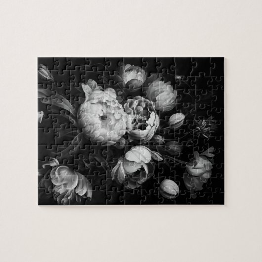 Fett moody Painterly Blume Black and White Puzzle (Horizontal)