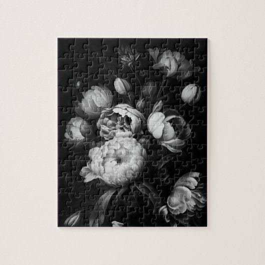 Fett moody Painterly Blume Black and White Puzzle (Vertikal)