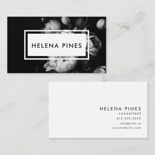 Fett moody Painterly Blume Black and White Visitenkarte (Vorne/Hinten)