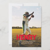 Fett Name einfach sportive rote Foto Abschluss Einladung (Vorderseite)