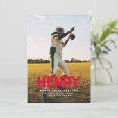 Fett Name einfach sportive rote Foto Abschluss Einladung (Stehend Vorderseite)