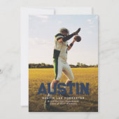 Fett Name Marine Blue Graduate Foto Abschluss Einladung (Vorderseite)