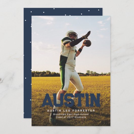 Fett Name Marine Blue Graduate Foto Abschluss Einladung (Vorne/Hinten)