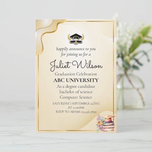 Fett neuer Uni-Abschluss - stilvoller Start Einladung (Stehend Vorderseite)