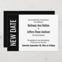 Fett neues Datum, vertagte Hochzeitsankündigung