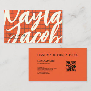 Fett Orange Brown Karo Muster QR Code Handmade Visitenkarte