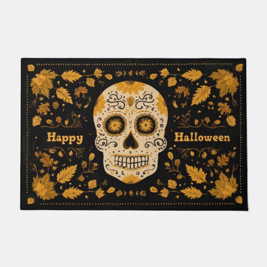 Fett Orange Frohes Halloween Skelett Fußmatte (Vorderseite)