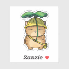 Fett Orange Katze mit Leaf Umbrella Aufkleber