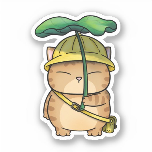 Fett Orange Katze mit Leaf Umbrella Aufkleber (Vorderseite)