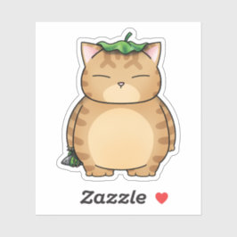 Fett Orange Katze mit Leaf Umbrella Aufkleber