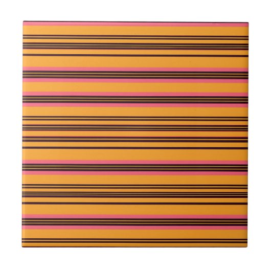 Fett orange-pinke horizontale Streifenmuster Fliese (Vorderseite)