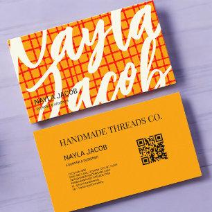 Fett Orange Red Karo Muster QR Code für Handmade Visitenkarte