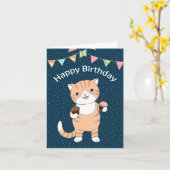 Fett Orange Tabby Ginger Katze mit Kuchen Geburtst Karte (Gelbe Blume)